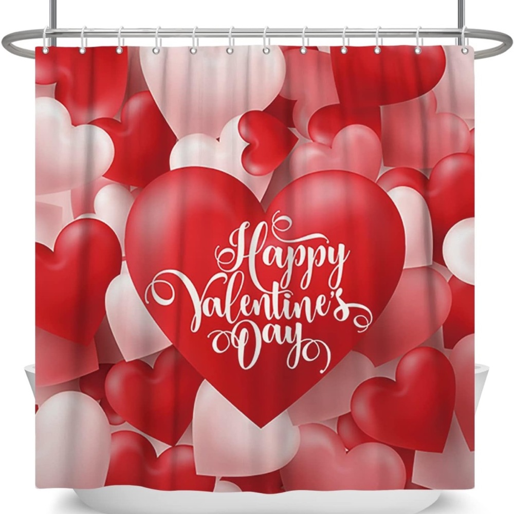 Happy Valentine's Day Shower Curtain w/12 Hooks 60x72 Inch Polyester Fabric